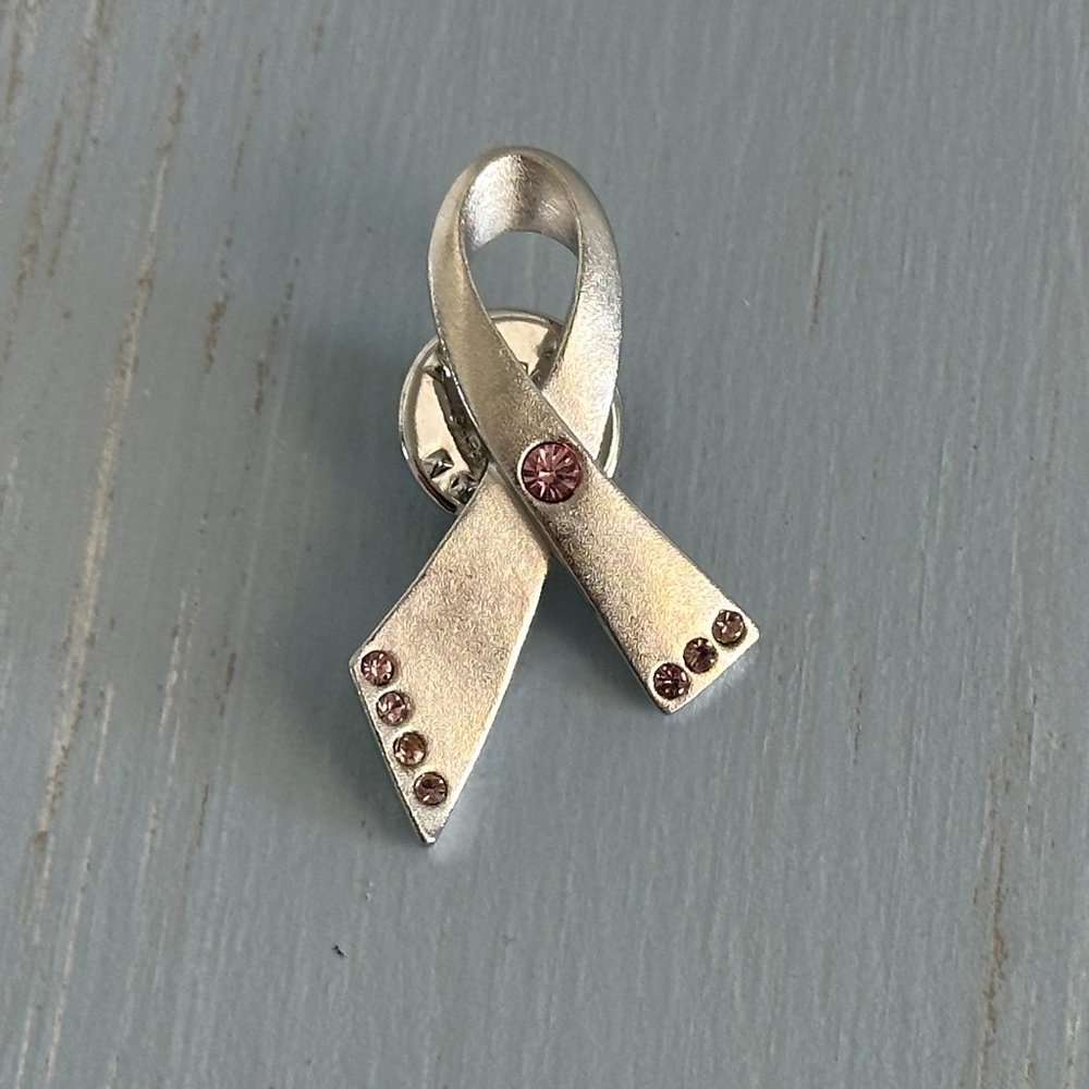 Avon Breast Cancer Awareness Ribbon Tac Pin w Pink Rhinestones Tie Lapel etc